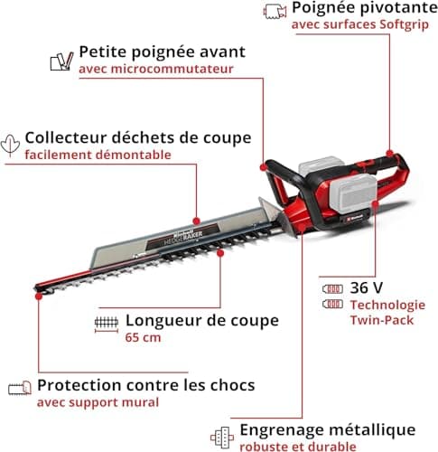 Einhell GE-CH 36/65 Li-Solo Power X-Change Cordless Hedge Trimmer (18V, Lithium-ION, Laser Cut and Diamond Sharp Steel Blades) Delivered without Battery or Charger - Image 4