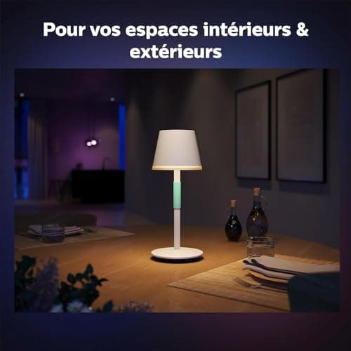 Philips White and Color Ambiance, lampe à poser portable Hue Go Portable Blanche, lampe connectée Philips Bluetooth, 370 lm, 16 m de couleurs, compatible Alexa, Google Assistant et Apple Homekit - Image 4