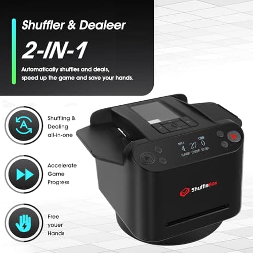 2 in 1 Automatic Card Shuffles and Dispenser, Ultra Quiet, Rechargeable, Works with UNO, Five Crowns, Monopoly Deal, Bicycle and Maverick Cards (Black) - Image 3