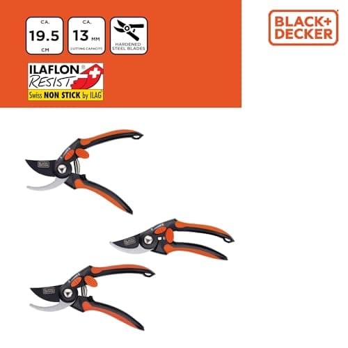 BLACK+DECKER Garden Sector - Hedge Trimmer - High Quality Steel Blades - Ergonomic Handle Branch Cutter - Sector 13 mm Blow Capacity - Black/Orange - Image 6