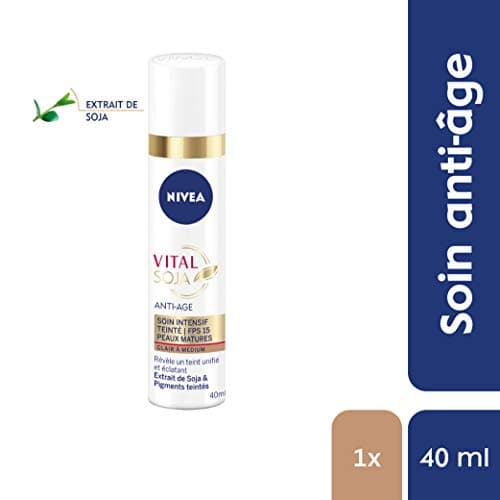 NIVEA Vital Soja Anti-Âge Soin Intensif Teinté Clair à Medium FPS 15 (1x40 ml), sérum anti-âge enrichi en Soja & pigments teintés, soin visage femme peau mature - Image 3