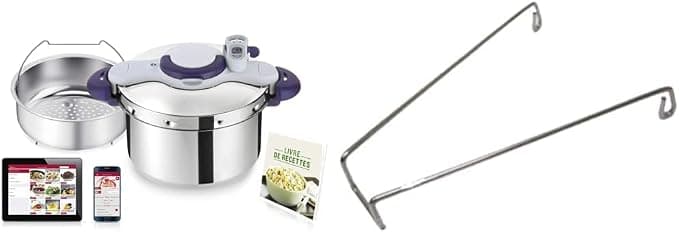 Seb Clipsominut' Perfect Pressure Cooker 9 L, Pressure Cooker Induction, Easy to Use, Timer, 100 Recipe Book Included, Purple P4624900 & 792691 Pressure Cookers Accessory Steamer Basket Holder