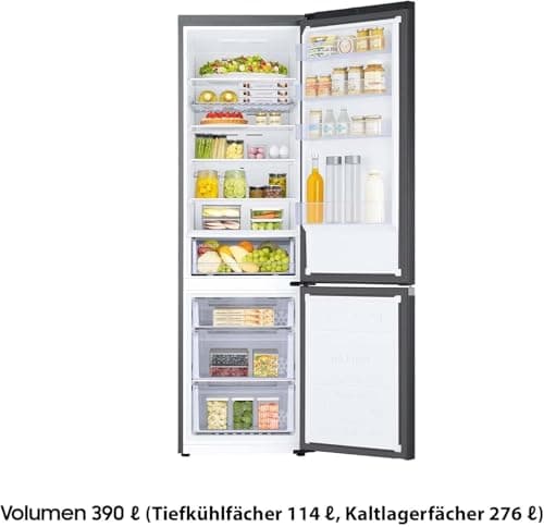 Samsung Refrigerator-freezer, fridge freezer, 203 cm, total volume: 390 l, freezer: 114 litres, AI energy mode, bottle rack, premium black steel, RL38C602CB1/EG - Image 4