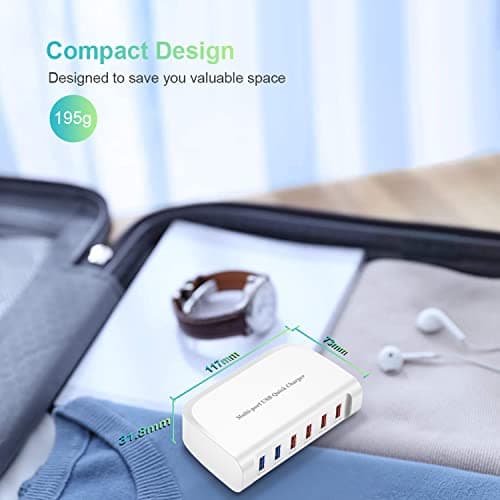 USB C Fast Charger, 6 Ports Portable Charging Station for Various Devices, Compatible with USB Chargers for iPhone iPad, Samsung, Google, Xiaomi, Huawei, etc. - Image 6