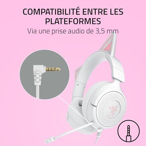 Razer Kraken Kitty V3 X - Kitty Wired Gaming Headset - Iconic Kitty Ears - Lightweight 270g - HyperClear Cardioid Mic - 40mm Triforce Speakers - 3.5mm Jack | White - Image 7