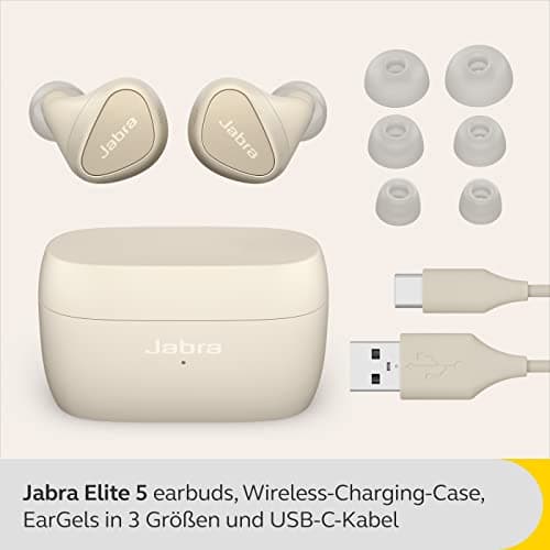 Jabra Elite 5 True Wireless - Écouteurs sans Fil Bluetooth Intra-Auriculaires pour iPhone - ANC Hybride, 6 micros intégrés, Haut-parleurs 6 mm, discrets et ergonomiques - Gold Beige - Image 4
