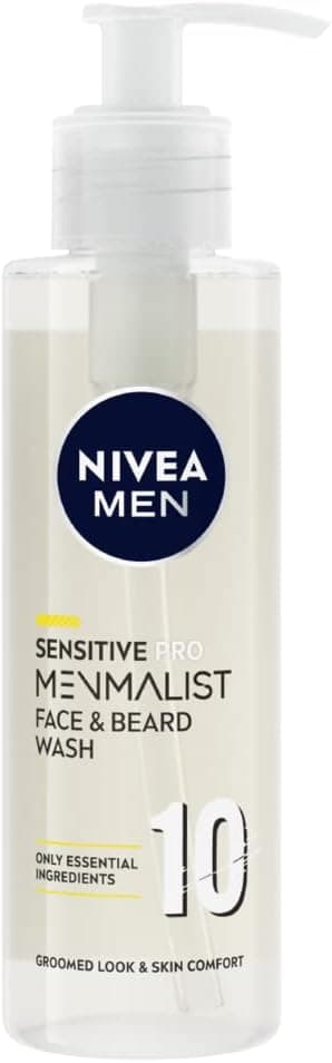 NIVEA MEN Sensitive Pro Menmalist Face & Beard Wash (200 ml), Face Wash for Men, 10 Essential Ingredients to Gently Remove Dirt and Oils - Image 1