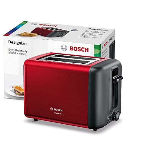 Bosch TAT3P424DE DesignLine Compact Toaster, Defrost/Reheat Function, Pop-up Bakery Warmer, Automatic Shut-off, 970 W, Red - Image 3