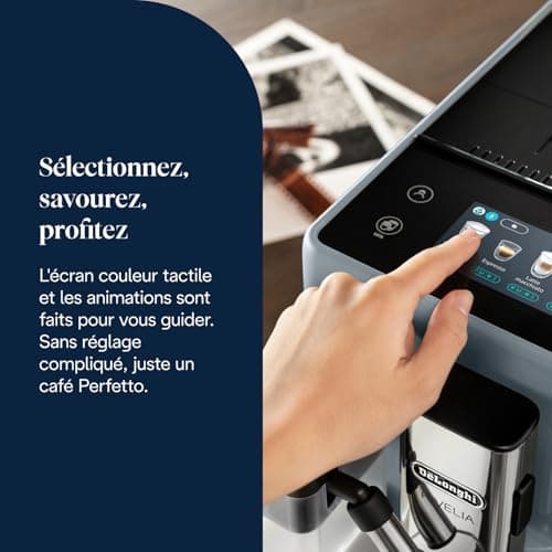 De’Longhi Rivelia - Perfetto Machine à Café Automatique avec LatteCrema Mousseur à Lait Automatique, 16 Boissons Enregistrées, Écran Tactile Couleurs, Conteneurs Interchangeables, Gris (EXAM440.55.G) - Image 8