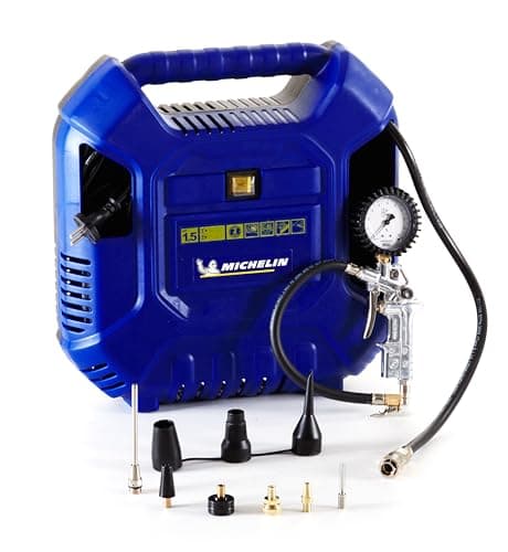 Michelin MB1 Portable Air Compressor, Oil-Free Air Compressor with 1 m Hose, Inflating Gun with Pressure Gauge and 6 Nozzles, Max Pressure 8 Bar, Power 1.5 HP - Image 2