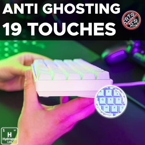 The G-Lab Keyz Hydrogen 60% Gamer Keyboard, Semi-Mechanical Wired Azerty, Multi-Colour Backlit - Silent Mini Gamer Keyboard, Compact Format TKL - PC/PS5 (White) - Image 8
