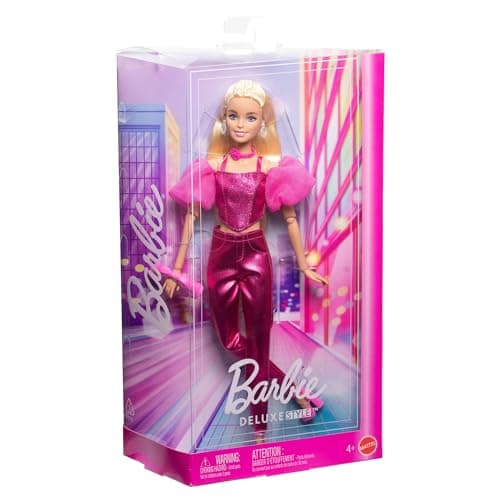 Barbie Barbie Deluxe Style #5 Doll with Pink Metallic Outfit, Blonde Hair, Shimmering Corset Top and Shiny Pants, Handbag and Pink Necklace for Accessories - Image 8