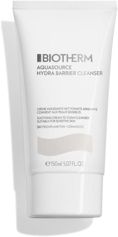 Biotherm, Aquasource Hydra Barrier Cleanser, Cream Foam Cleanser, Moisturizes, Soothes & Strengthens Skin Barrier, Enriched with Biotech Plankton and Bioceramides, Suitable for Sensitive Skin, 150 ml - Image 1