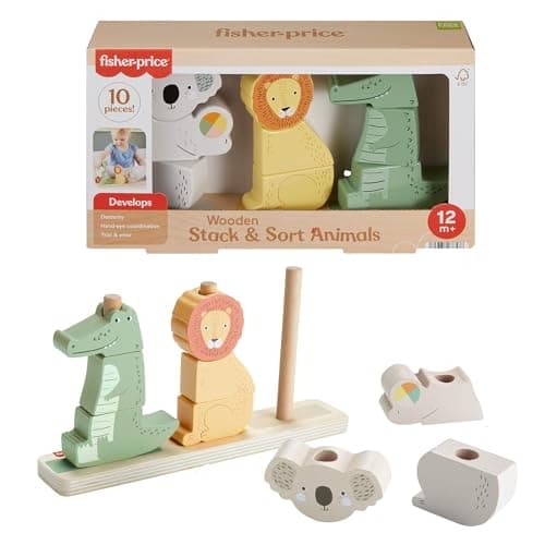 Fisher-Price Wooden Animals to Stack and Sort, Activity Game with 10 Wooden Pieces for Children from 1 Year, HXV04 - Image 2