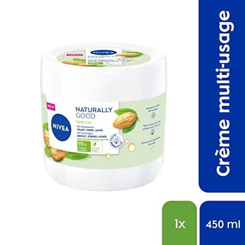 NIVEA NATURALLY GOOD Family Care Crème multi-usage pour toute la famille (1 x 450 ml), Crème 3-en-1 enrichie en huile d’amande douce 100% naturelle, Soin visage corps et mains - Image 4