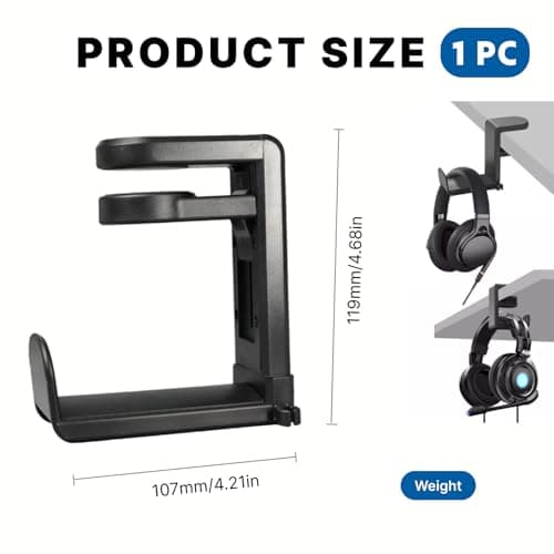 360° Rotating Headset Holder with Integrated Cable Clip for Office, Black, Universal Headphone Holder for Gaming and Audio Headsets Compatible with Sony, Beats, Sennheiser, HyperX and Others - Image 4
