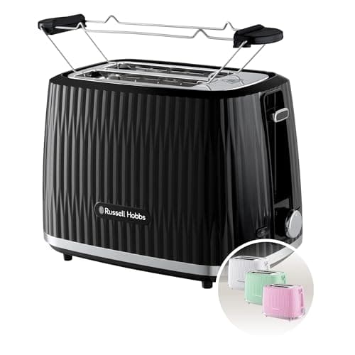 Russell Hobbs Grille-pain 2 fentes larges (6 niveaux de brunissage, surélévation, dégivrage, réchauffe-viennoiseries, arrêt automatique, ramasse-miettes amovible, design texturé noir) Eden 27371-56 - Image 2