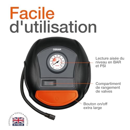 OSRAM TYREInflate 200 Analog Tyre Inflator, Portable 12V Car Tyre Air Compressor Electric Connection via Cigarette Lighter, Tyre Inflation in 4.5 Mins - Image 5