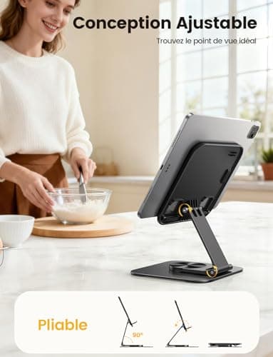 Lamicall Tablet Stand, Desktop Tablet Stand – [360° Rotating Metal Base] Adjustable Portable Folding iPad Holder for iPad Pro, Air, Mini, Samsung, iPhone and Other 4.7-13 Inches - Image 5