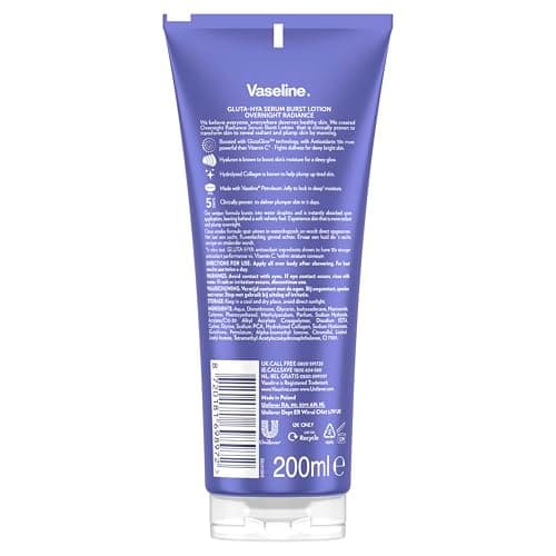 Vaseline Gluta-Hya Overnight Radiance Serum Burst Lotion - Hydrating Body Lotion with Hyaluronic Acid and Glutathione - Antioxidant Care for Smooth and Supple Skin - 2×200ml - Image 4