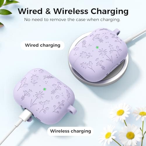 AhaStyle AirPods Pro 3 Case (2025) Cute Engraved Flower Silicone Case for AirPods Pro 3rd Generation Shockproof Full Body Cover for Apple AirPods Pro 3rd Gen with Cleaning Kit for Women Flles - Image 7