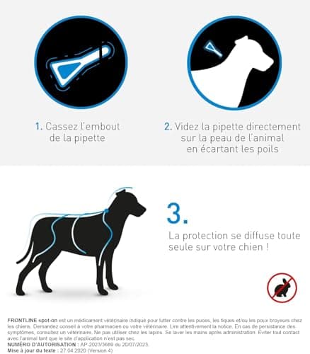 Frontline Spot-on Chien - Anti Puces, Tiques & Poux Broyeurs - Protège Pendant 8 Semaines Contre Les Puces/4 Semaines Contre Les Tiques - pour Chien 20 à 40 kg - Fabriqué en France - 3 Pipettes - Image 4