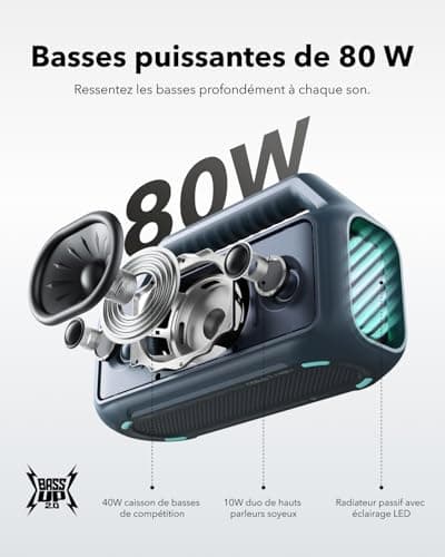 Soundcore Enceinte Bluetooth puissante Boom 2, Son de 80 W avec Caisson de Basse et BassUp 2.0, 24h, IPX7, USB-C, Bluetooth 5.3, Enceinte Portable, Le Camping, la Plage et Le Jardin - Image 4