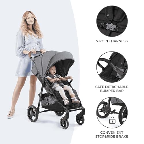 Kinderkraft GRANDE PLUS Pushchair Walking Stick from Birth up to 22 kg, One-Handed Folding, Extended Position, Extendable Hood, 4 Cushioned Wheels, Black - Image 7