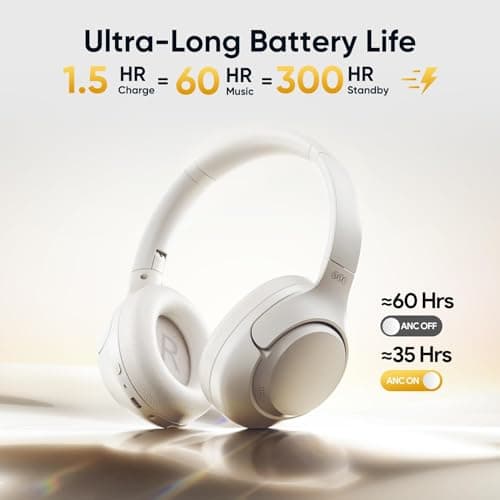QCY H3 Wireless Bluetooth Headphones, with Active Noise Cancellation, Hi-Res Audio LDAC, Noise Cancelling Headphones, Multipoint Connection, 60 Hours Playback, Customised Equalizer via App, White - Image 5