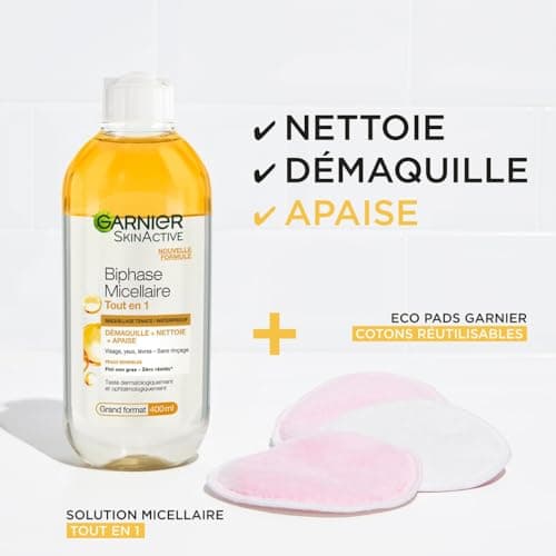 GARNIER Skin Active - Biphase Micellaire - Tout-en-1 - Nettoie, Démaquille & Apaise - Visage, Yeux, Lèvres - Enrichie En Micelles & Huiles - Vegan & Cruelty Free - Tous Types de Peaux - 400 ml - Image 6