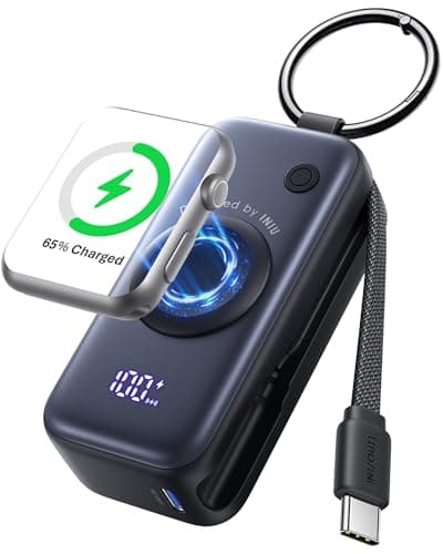 INIU Power Bank for Apple Watch, 5000 mAh Mini Portable Charger, External Battery with Integrated Cable, Slim Battery with Keychain and LCD for iWatch 10/9/8/Ultra2/Ultra/SE, iPhone 16/15 etc - Image 3