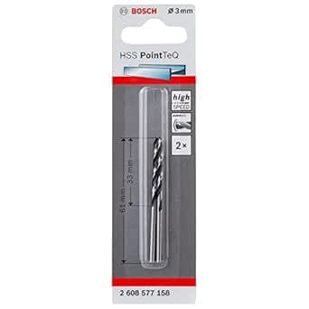 Bosch Professional 2 x HSS PointTeQ Twist Drill Bits (for Metal, 3 x 33 x 61 mm, Accessories for Drill Driver)