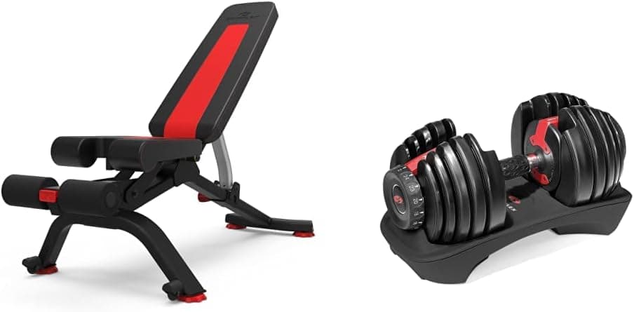 Bowflex 5.1S SelectTech 552i Adjustable Weight Bench & Compact Variable Load Dumbbell (Price for 1 Single Dumbbell Adjustable from 2 to 24 kg), Unisex Adult, Black/Grey/Red