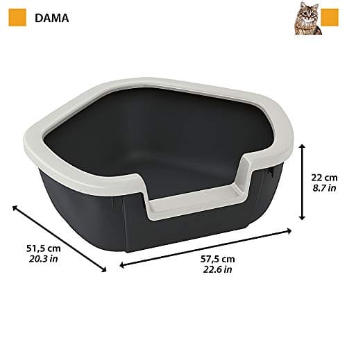 Ferplast Bac Litiere pour Chat, Maison de toilette pour Chat, Bac à litière d'angle, avec Bords Hauts et Entrée Basse, 57,5 x 51,5 x H 22 cm, Bac à Litière d'Angle DAMA, Noir - Image 4