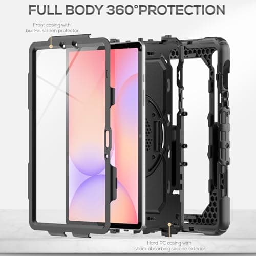 SEYMAC Case for Samsung Galaxy Tab S10 Lite / S10 FE / S9 FE 10.9 inches/S9 11 inch, Shockproof Case with Screen Protector, Hand Strap, Shoulder Strap, Stand and Pen Holder, Black - Image 7