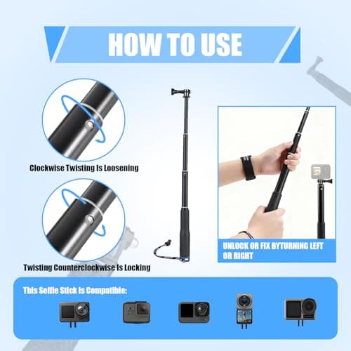 Selfie Stick, 49 cm Waterproof Pole for GoPro Selfie Stick Telescopic Action Selfie Stick Telescopic Waterproof Adjustable Monopod Stick Handle Anti-Slip Stick for Sports Cameras - Image 5
