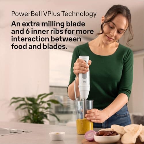 Braun MultiQuick 5 MQ 50.001 M, Manual Blender with PowerBell Plus Technology, 21 Speed Wheel+Turbo, Click Plus System, Mixer with Ergo Handle, Steel Cam and Beaker 600 ml, 1000W, White - Image 3