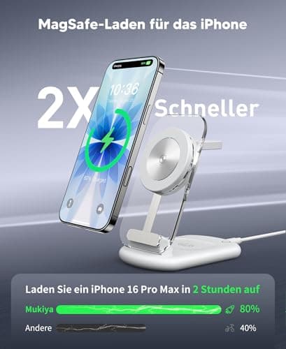Mag Safe Charger, Apple Watch and iPhone Charging Dock, 3 in 1 Compatible with iPhone 17 16 15 14 13 12 Pro Max/Air/Plus/Pro, for Apple Watch 10/9, Airpods 3/2/Pro, Foldable, White - Image 3