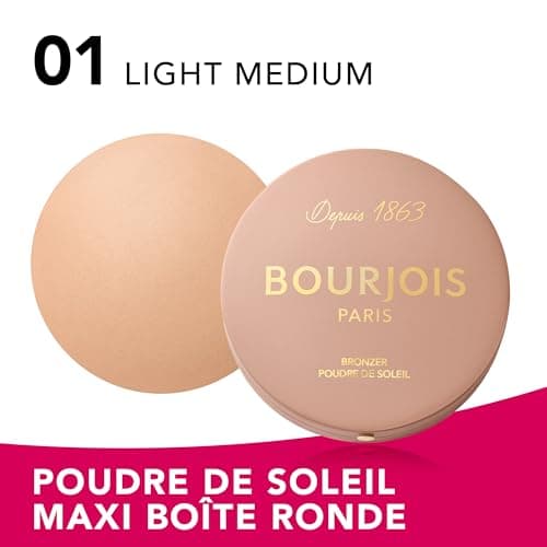 Bourjois Maxi Boîte Ronde Poudre de Soleil, 001 Clair, Fini mat doux, Formule Vegan, Poudre bronzante facile à estomper, Pour un effet sunkissed et un contour précis, Tenue longue durée. - Image 6