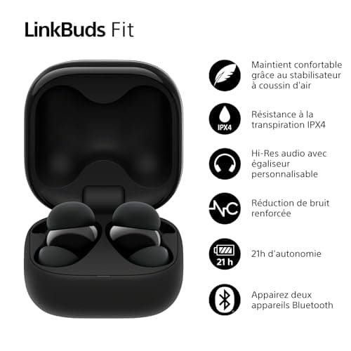 Sony LinkBuds Fit - Ecouteurs Bluetooth sans Fil à réduction de Bruit - Confortables, IPX4, Hi-Res Audio, Mode Ambient Sound, 21h d'autonomie, Connexion multipoint, iOS et Android - Noir - Image 5