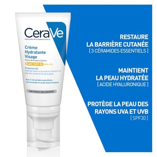 CeraVe - Crème Hydratante Visage SPF30 - Crème de Jour avec Protection UVB + UVA - Acide Hyaluronique, Céramide, Niacinamide, Vitamine E - Peau Normale à Sèche - Image 3