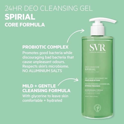 SVR - Spirial Déo-Douche - Gamme Spirial – Gel lavant déodorant 24h – Pour transpiration normale à excessive – Complexe probiotique, glycérine – 400 ml - Image 5
