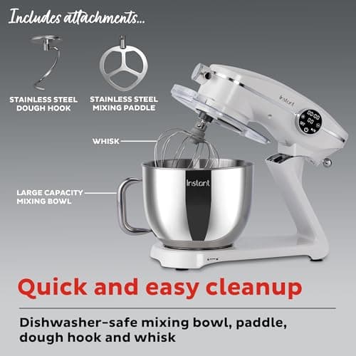 Instant Pot Instant Pot 10 Speed Electric Mixer with Digital Interface, 10 Liter Stainless Steel Bowl, Dishwasher Safe, Dough Hook and Mixing Paddle - Pearl - Image 7