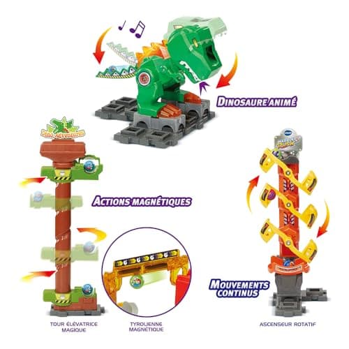 VTech - Marble Rush, Electronic Ball Circuit Dino Adventure Magnetic Set XL400E, Dinosaur Magnetic Building Set, 100 Pieces, 10 Balls, Gift for Children from 4 Years Old - Image 4