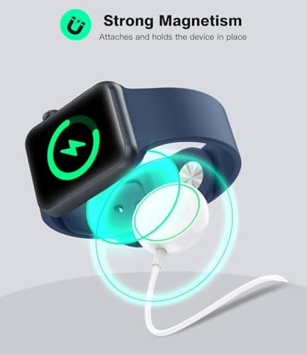 Magnetic Charger for Apple Watch Series 11/10/9/8/7/6/5/4/3/SE/Ultra, Fast Charging Dock, USB Interface, 1m Magnetic Wireless Charging Cable - White - Image 4