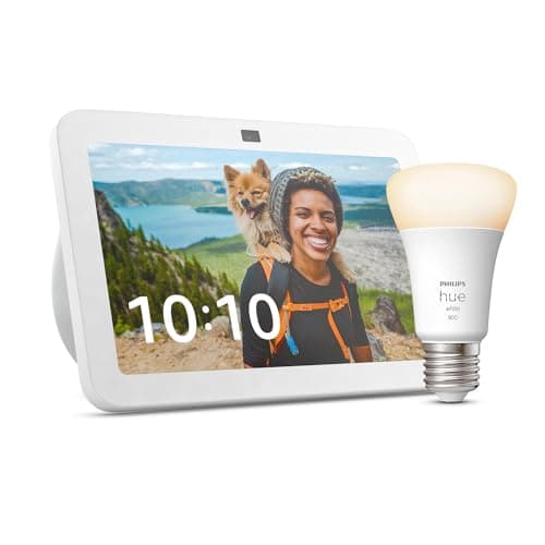 Echo Show 8 (3e génération) | Blanc + Philips Hue White ampoule connectée (E27), Fonctionne avec Alexa - Kit de démarrage Maison connectée - Image 2