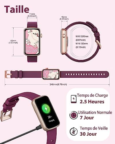 Women's Smart Watch Sports Watch Bracelet Pedometer Heart Rate Monitor Oximeter Activity Trackers Smartwatch Waterproof IP68 for Android iOS SMS Notification/Call Purple - Image 5