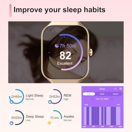 Montre Connectée Femme avec Appels Bluetooth, 1,96 Pouces Smartwatch 113+ Modes Sport IP68 avec Moniteur de Sommeil, Montre Intelligente avec Fréquence Cardiaque Podometre pour Android iOS(Or Rose) - Image 7