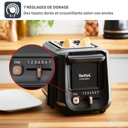Tefal 2 Slot Toaster, Magnetic Clamps, 7 Levels of Gilding, Removable Crumb Tray, Large Controls, Lift Function, Includeo, Black, TT533811 - Image 4