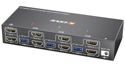 KVM Switch 3 PC 2 HDMI Monitors, EDID Emulator, USB 3.0 HDMI 2.0 Dual Monitor KVM Switch 4K@60Hz for 3 PC Sharing Keyboard, Mouse, with Wired Remote Control and Adapter - Image 2